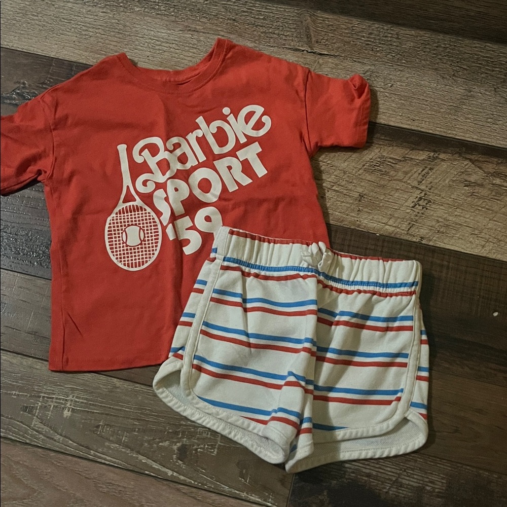 Red Barbie Sport T-Shirt and Striped Shorts Set